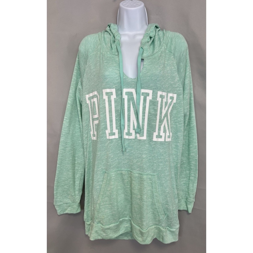 Women's Sweatshirt‎ Hood Pink Victoria's Secret White/Green Sz Medium